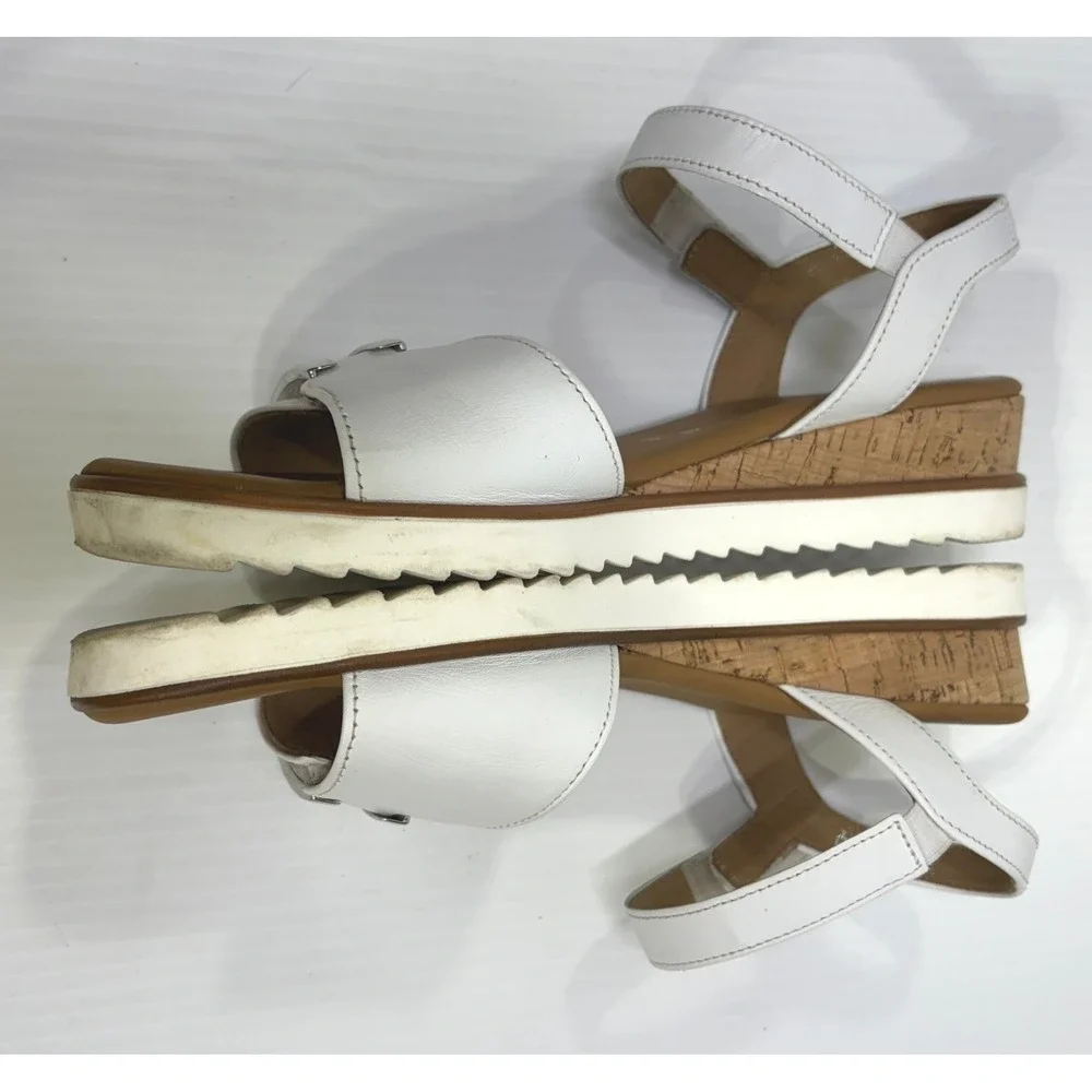 Gabor Comfort White Nappa Leather Slingback Wedge Sandals Strappy UK 6.5 US 9